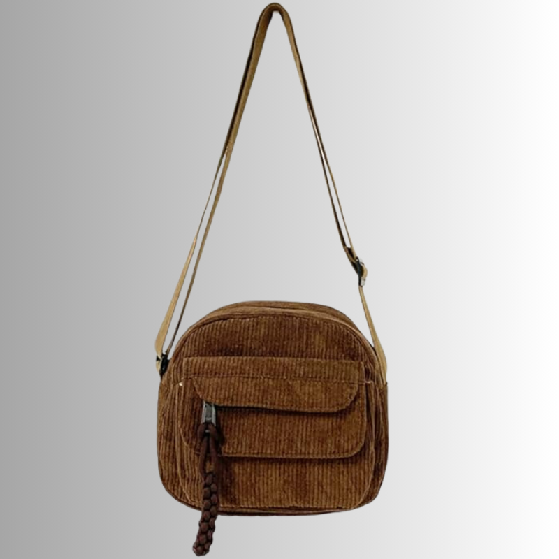 Urban Cord Mini crossbody tas in bruin corduroy, compact design met meerdere kleurenopties.