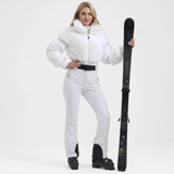 luxe ski jumpsuit dames wit met faux fur details