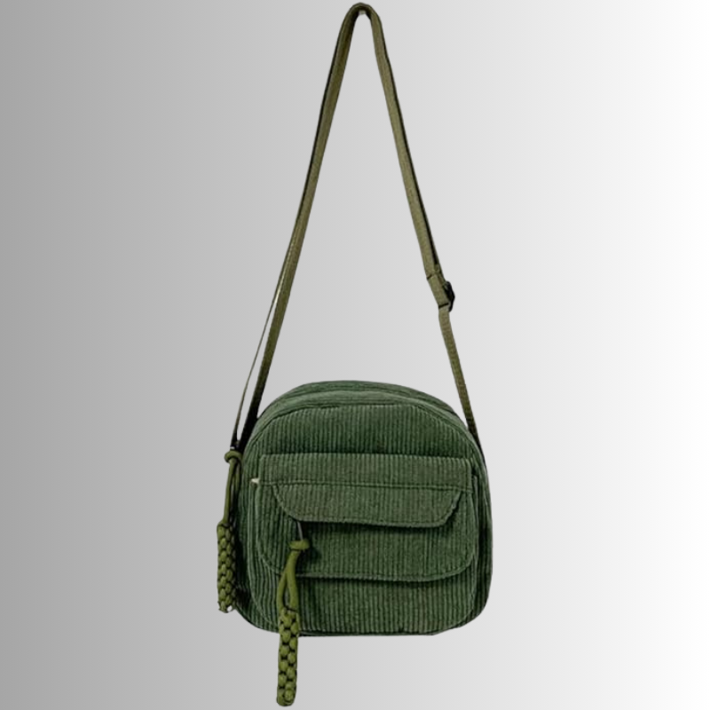 Urban Cord Mini crossbody tas in groen corduroy, compact design met meerdere kleurenopties.