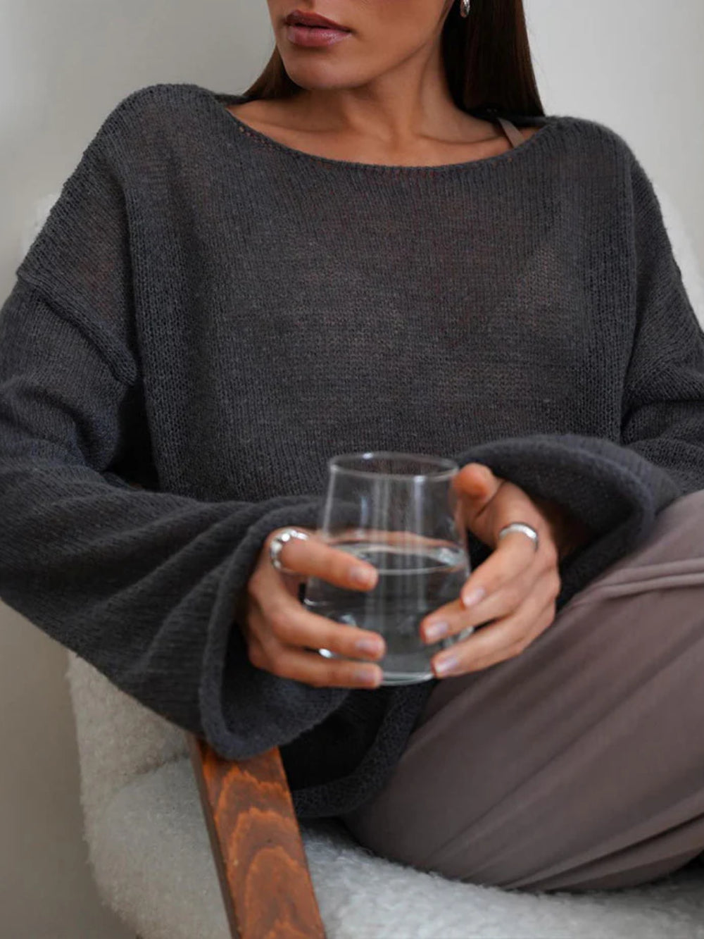 Grijze transparante knit trui – casual oversized look