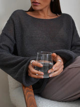 Grijze transparante knit trui – casual oversized look