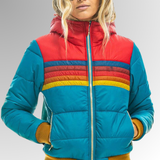 Arvanna | Retro Puffer Jacket met Regenboogstrepen & Warme Voering