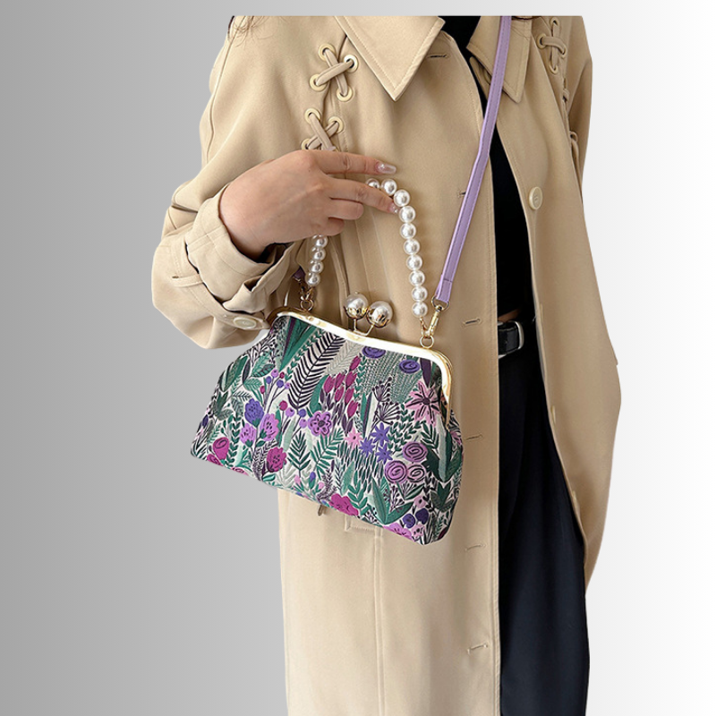 Pearl Blossom Clutch | Vintage Schoudertas met Bloemenprint