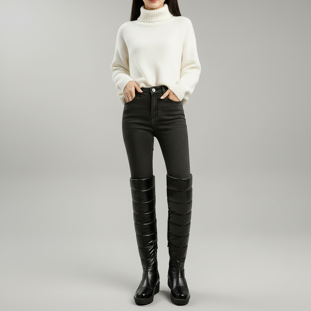 tiktok viral overknee boots zwart gewatteerd