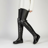 Narella Overknee Winterboots | Zwarte Overknee Laarzen met Strikdetail & Warme Voering
