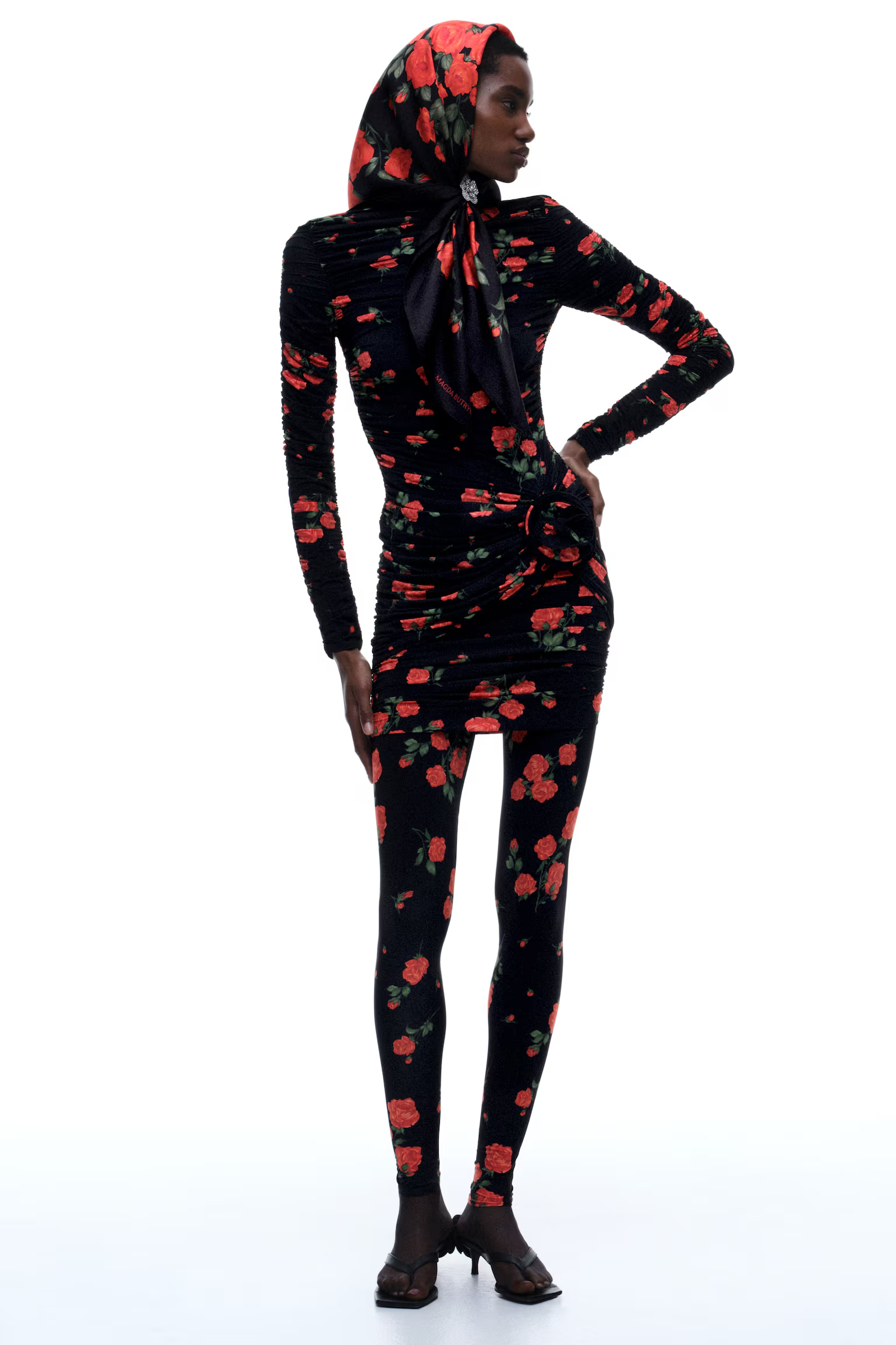 Draped mini dress met hoge hals