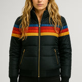 Arvanna | Retro Puffer Jacket met Regenboogstrepen & Warme Voering