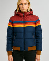 Arvanna | Retro Puffer Jacket met Regenboogstrepen & Warme Voering