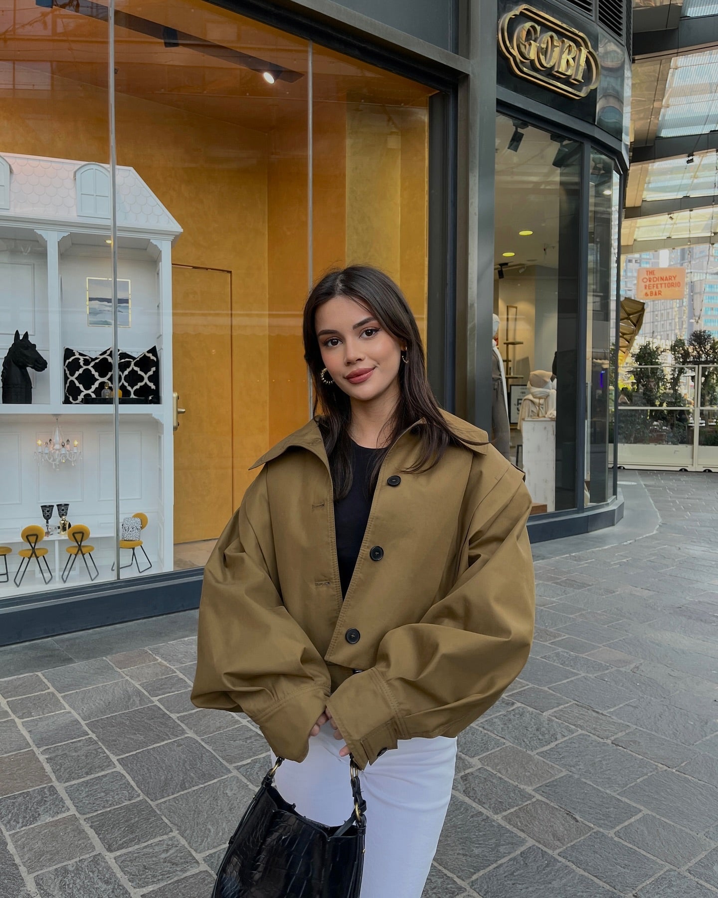 Marceline Jacket | Cropped Trench Jacket met Volume Mouwen