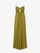 Eliane | Maxi Jurk met Cut-Out & Spaghettibandjes in Olijfgroen