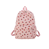 Urban Cord Strawberry Pack, ruime roze corduroy rugzak met aardbeienprint, perfect voor school en reizen.