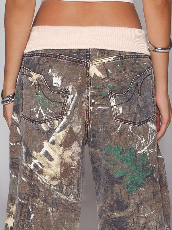 Seyra | Jean baggy avec imprimé camouflage et taille repliée