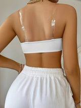 witte strapless bandeau BH met doorzichtige bandjes aan de achterkant