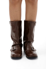 Bruine slouchy buckle boots met gespdetail