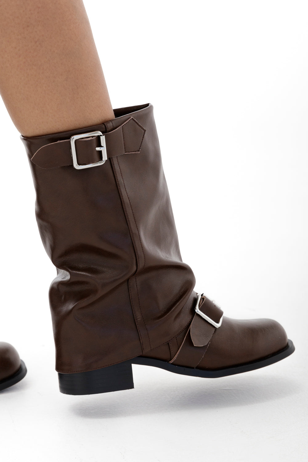 Bruine slouchy buckle boots met gespdetail
