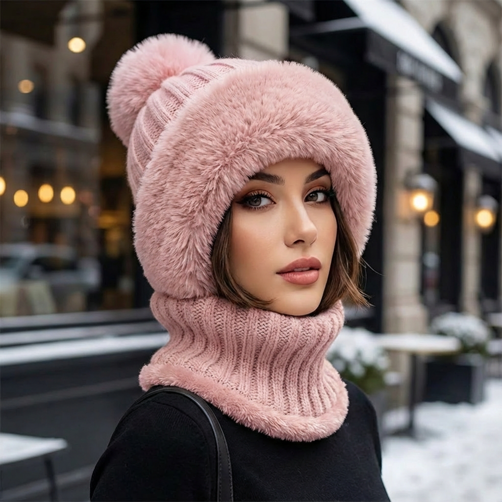 Lunara | Warme 2-in-1 Wintermuts met Faux Fur & Col