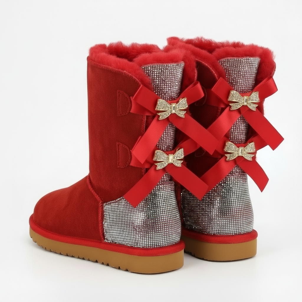 Elodie Sparkle Bow Boots | Suede winterlaarzen met Strikjes, Glitters & Faux Fur