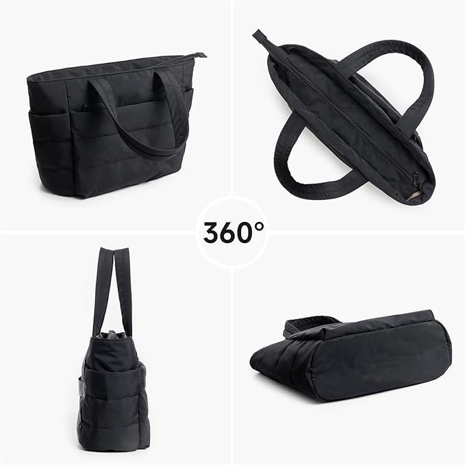 360 graden weergave van zwarte cloud tote tas