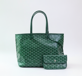 groene tote bag met patroon en schouderhengsels