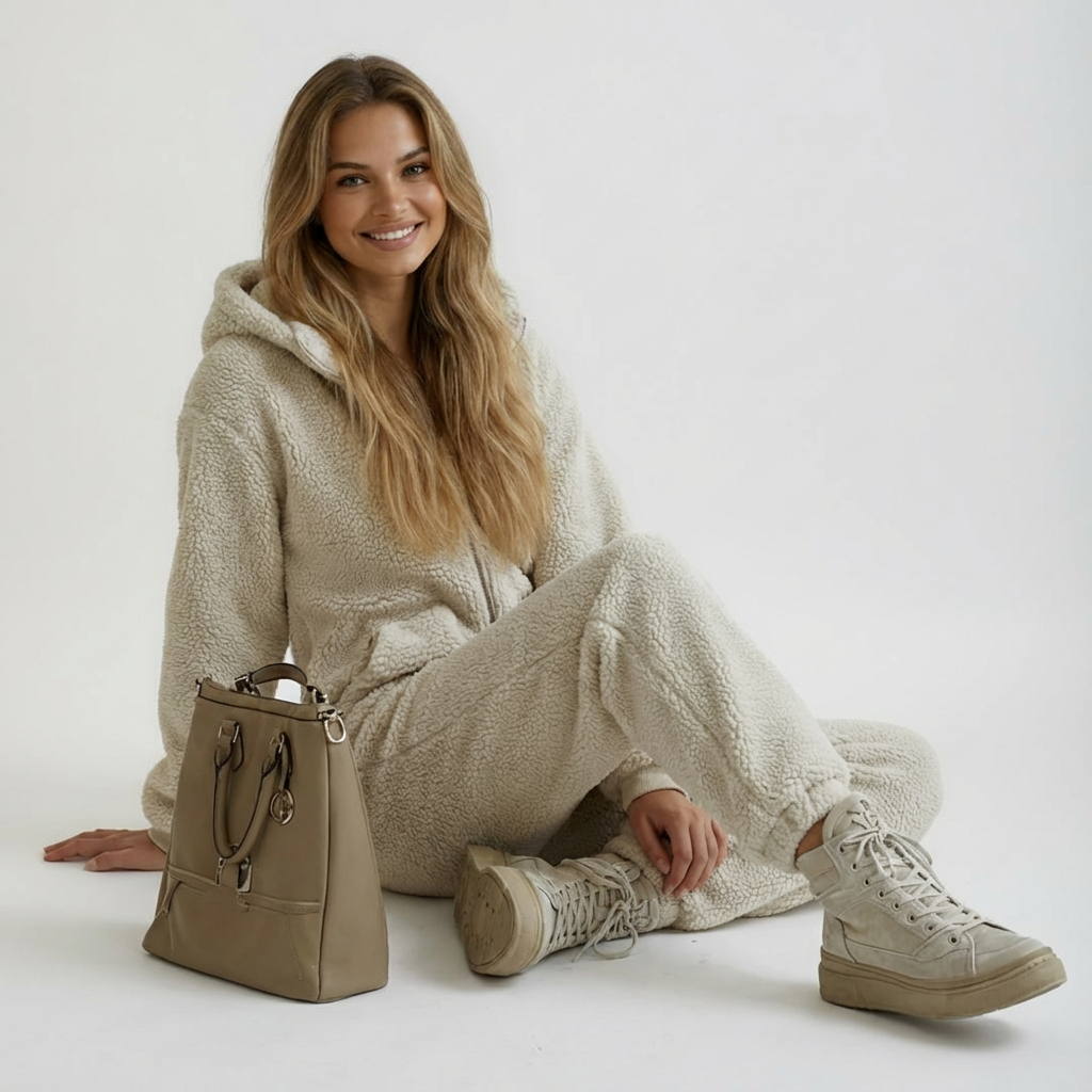 dames teddy onesie casual gedragen met sneakers