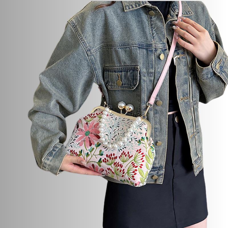 Pearl Blossom Clutch | Vintage Schoudertas met Bloemenprint