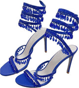 Crystal wikkel heels blauw met sierlijke kristallen