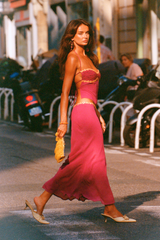 roze feestelijke co ord set met lange rok dames