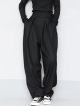 Oversized zwarte wide leg pants met velcro tailleband

