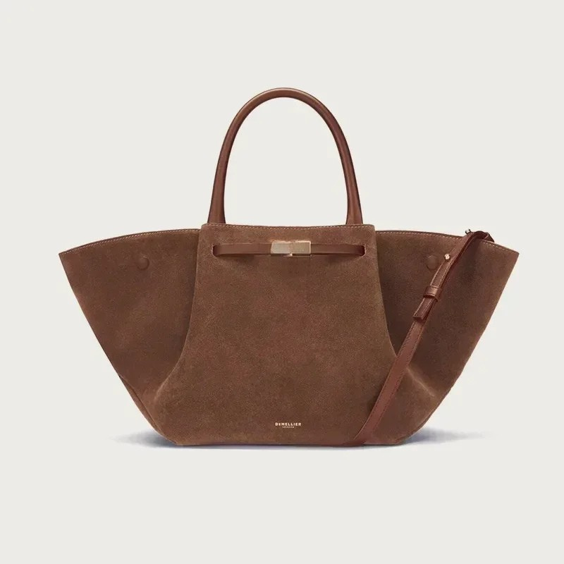 firenze suede tote large in coffee als handcarry met stevige handvatten