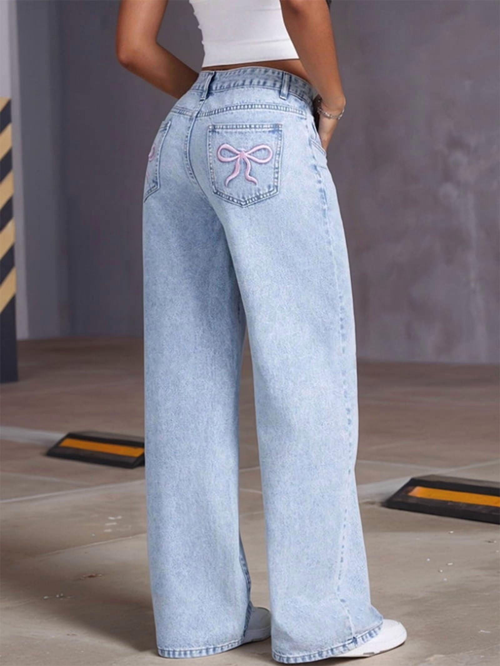 Rosélune Wide Leg Jeans | High Waist Denim met Strikdetail