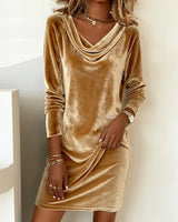 Dames velvet jurk champagnekleur velvet look