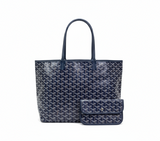 donkerblauwe tote bag met geometrisch patroon