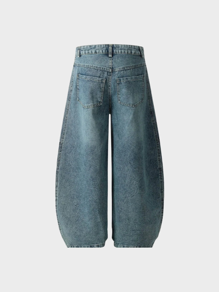 blauwe baggy jeans met zijstrepen achterkant dames