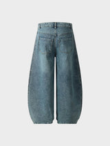 blauwe baggy jeans met zijstrepen achterkant dames