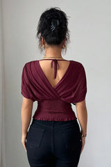 Celestine | Elegante Drapé Top met V-Hals & Tailleaccent