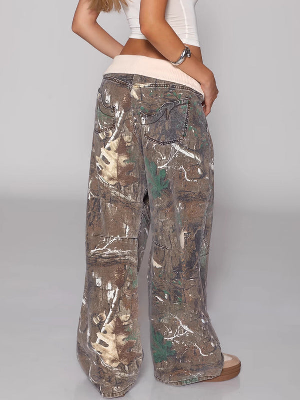 streetstyle camouflage jeans dames met losse pasvorm