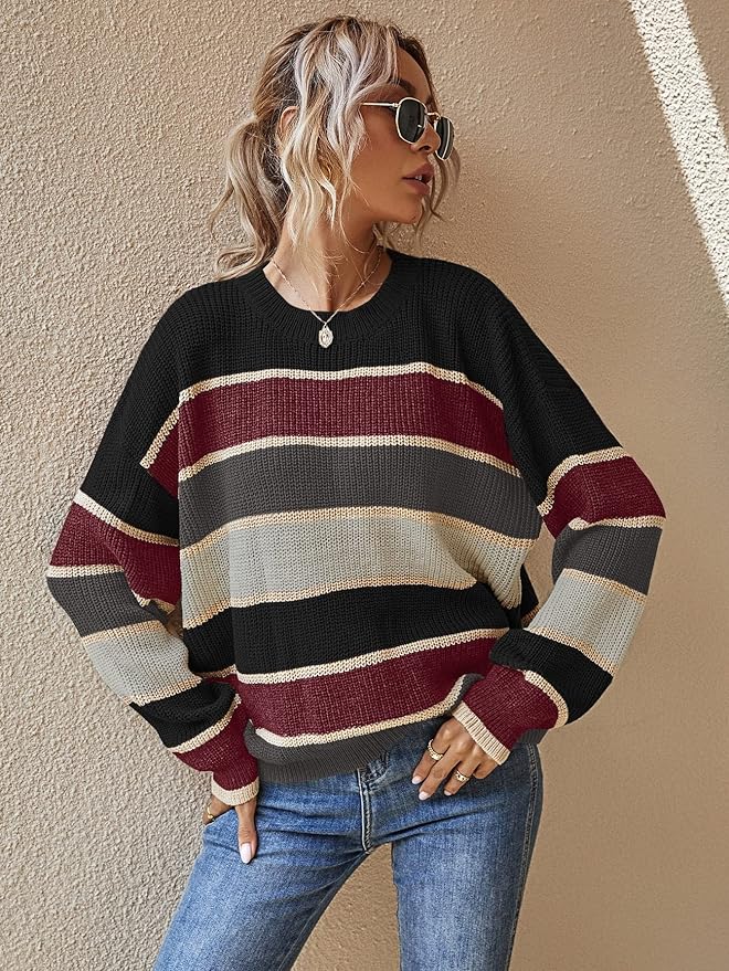 Serenelle | Gestreepte Damestrui met Ronde Hals & Relaxed Fit