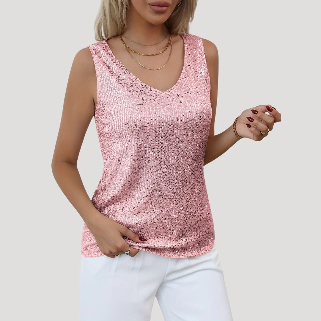 roze glittertop voor dames met feestelijke uitstraling