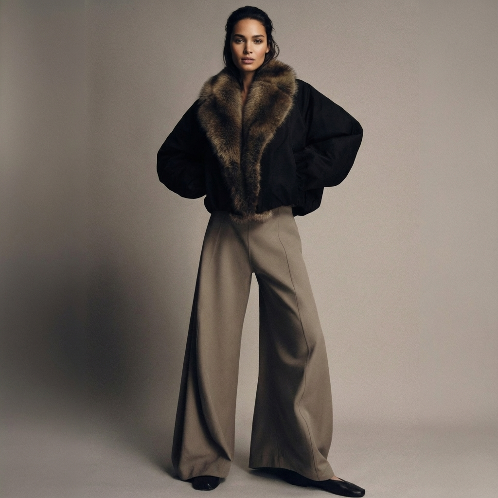 Eleonore bomberjack met luxe imitatiebont – model draagt jack