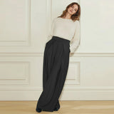elegante wijde zwarte damesbroek met hoge taille en zakken