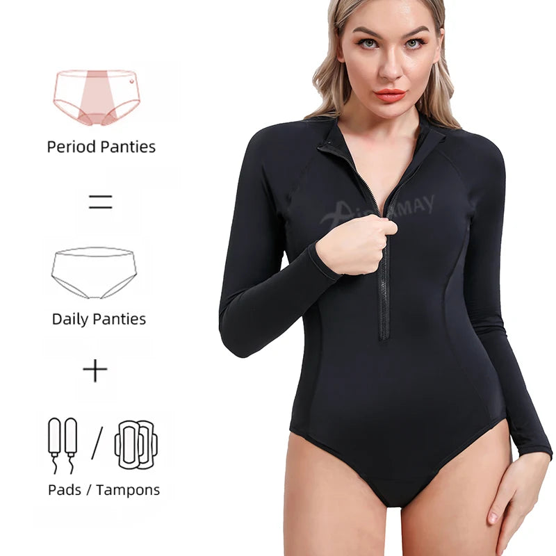 Myra | Menstruatiebadpak met Lange Mouwen & UV-bescherming – Comfortabel & Lekvrij