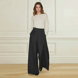 zwarte high waist palazzo broek met plooien dames