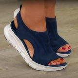 chunky knit mesh sandalen in navy blauw met witte zool