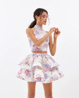 pastel floral zomeroutfit met laagjesrok