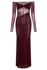 Robe Seraphyne en maille cristalline | Robe maxi épaules dénudées avec éclat luxueux de strass