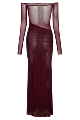 Robe Seraphyne en maille cristalline | Robe maxi épaules dénudées avec éclat luxueux de strass