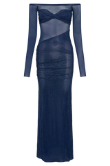 Robe Seraphyne en maille cristalline | Robe maxi épaules dénudées avec éclat luxueux de strass