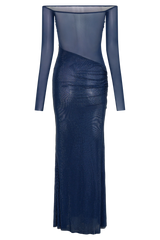 Robe Seraphyne en maille cristalline | Robe maxi épaules dénudées avec éclat luxueux de strass