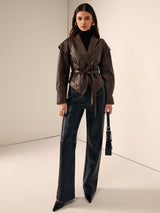Larevia Belted Leather Jacket | Bruin leren damesjack met ceintuur