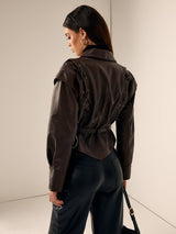 Larevia Belted Leather Jacket | Bruin leren damesjack met ceintuur